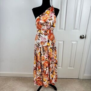 Petal & Pup Marietta Orange Floral One Shoulder Tiered Maxi Dress Size 4 NWT